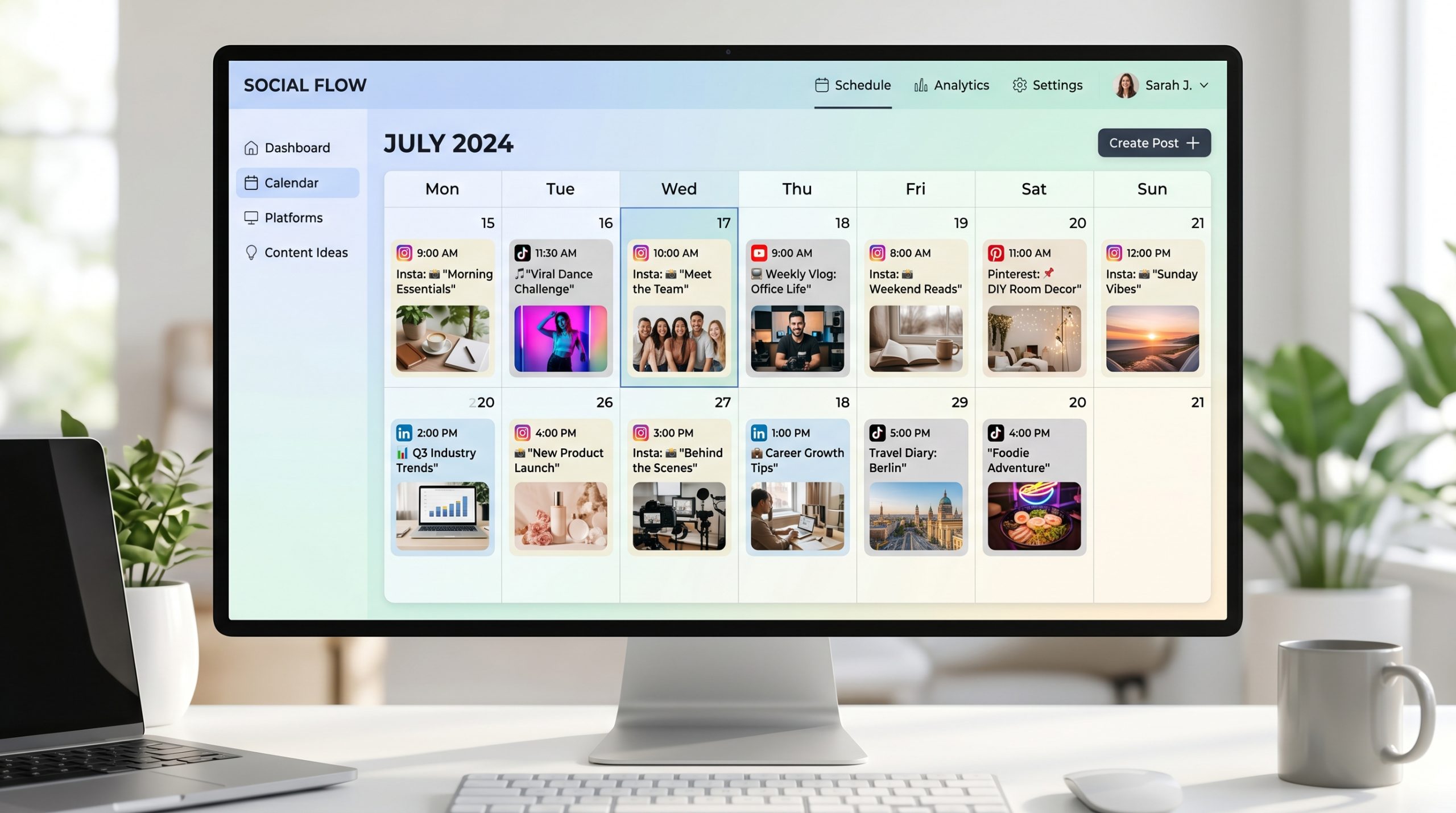 Calendario de programación de publicaciones en Metricool para mantener constancia en varias redes