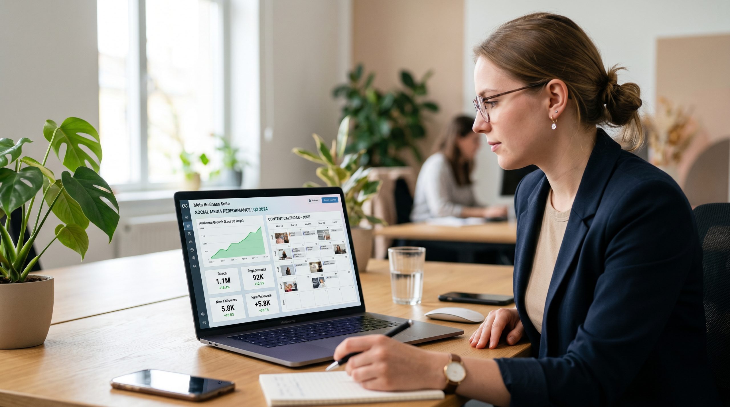 Profesional usando Metricool para analizar y programar sus redes sociales desde un único panel