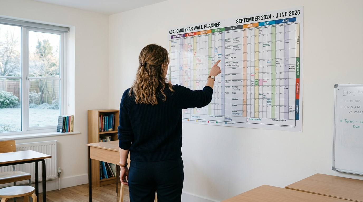 Calendario de contenidos en una pizarra de pared
