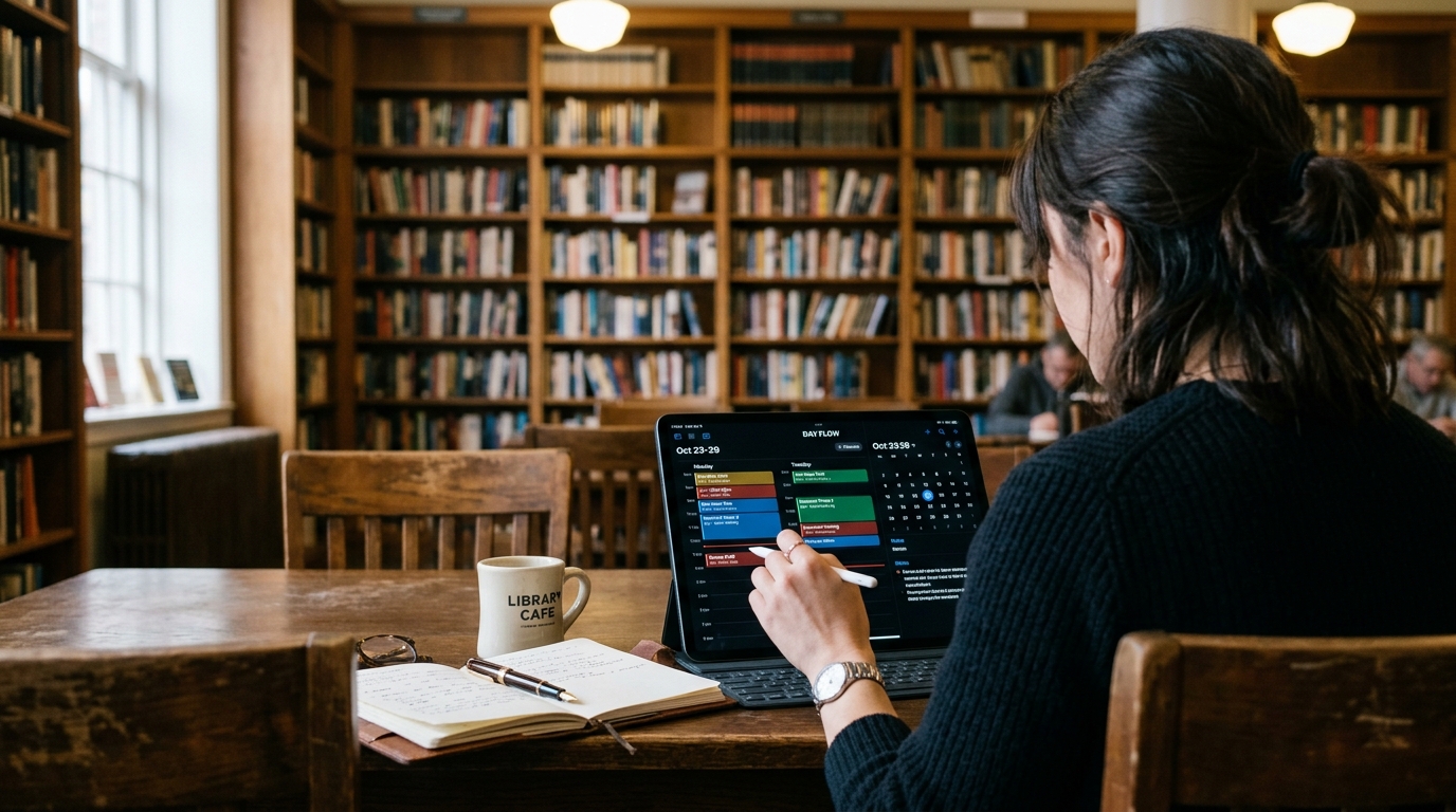 Calendario de contenidos en una tableta para revisar la semana