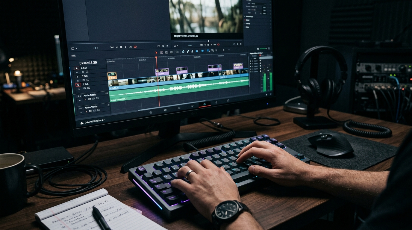 Línea de tiempo de edición de vídeo en DaVinci Resolve para principiantes