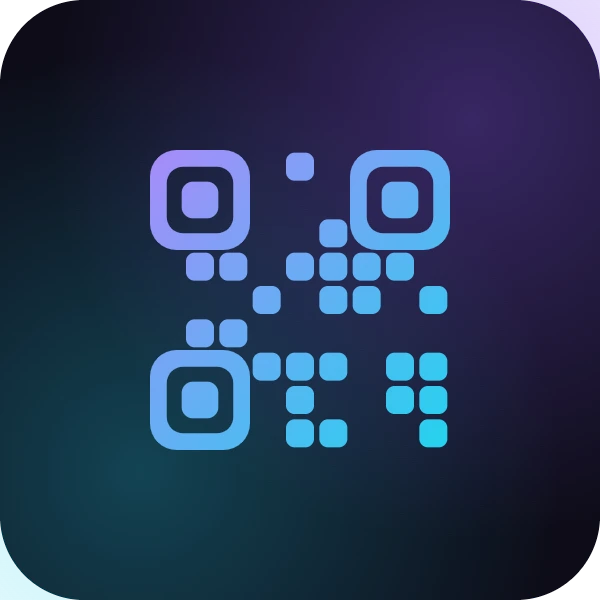 Generador de códigos QR para tu web: icono con un código QR en degradado violeta y cian.