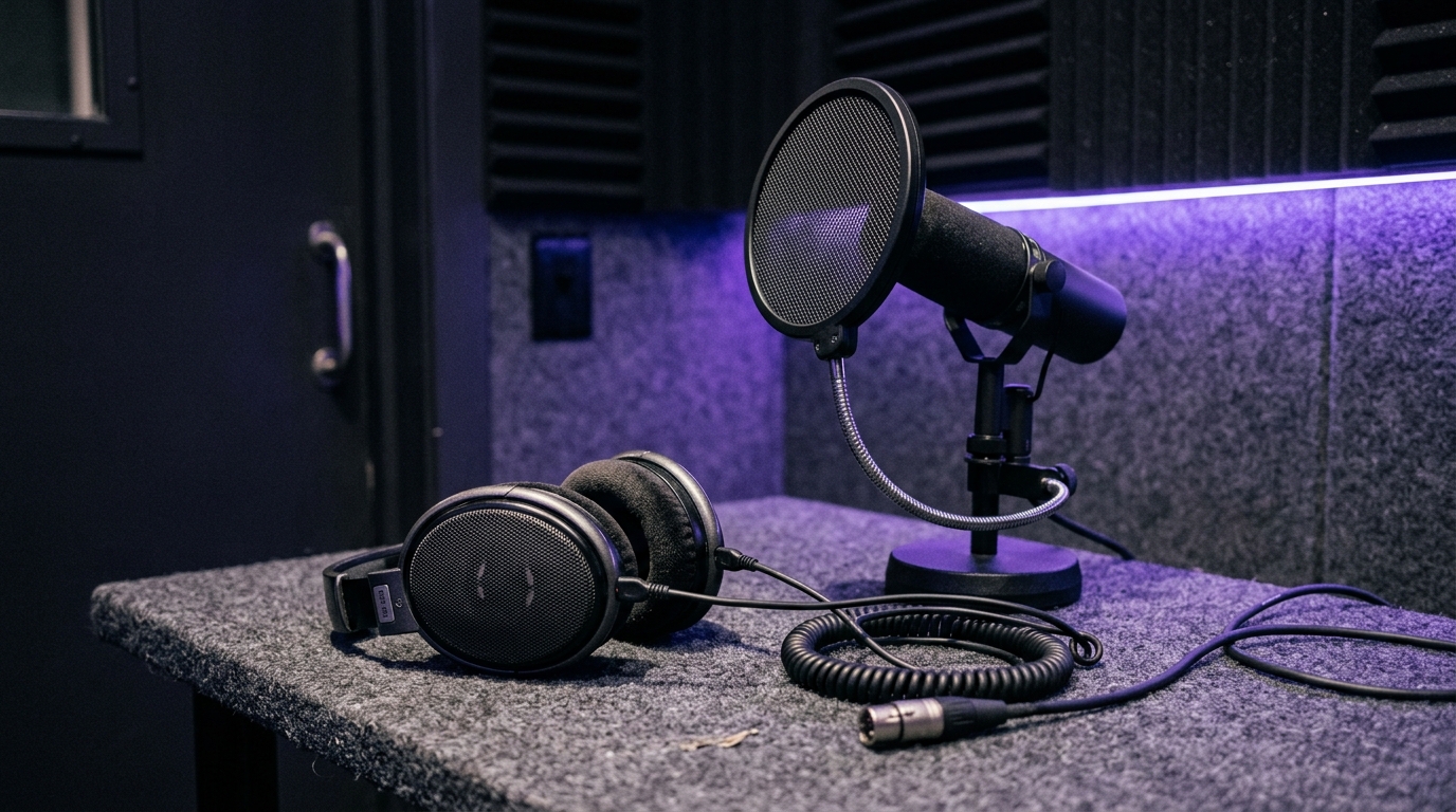 Equipo de audio de una cabina donde se revisan los subtítulos de un vídeo